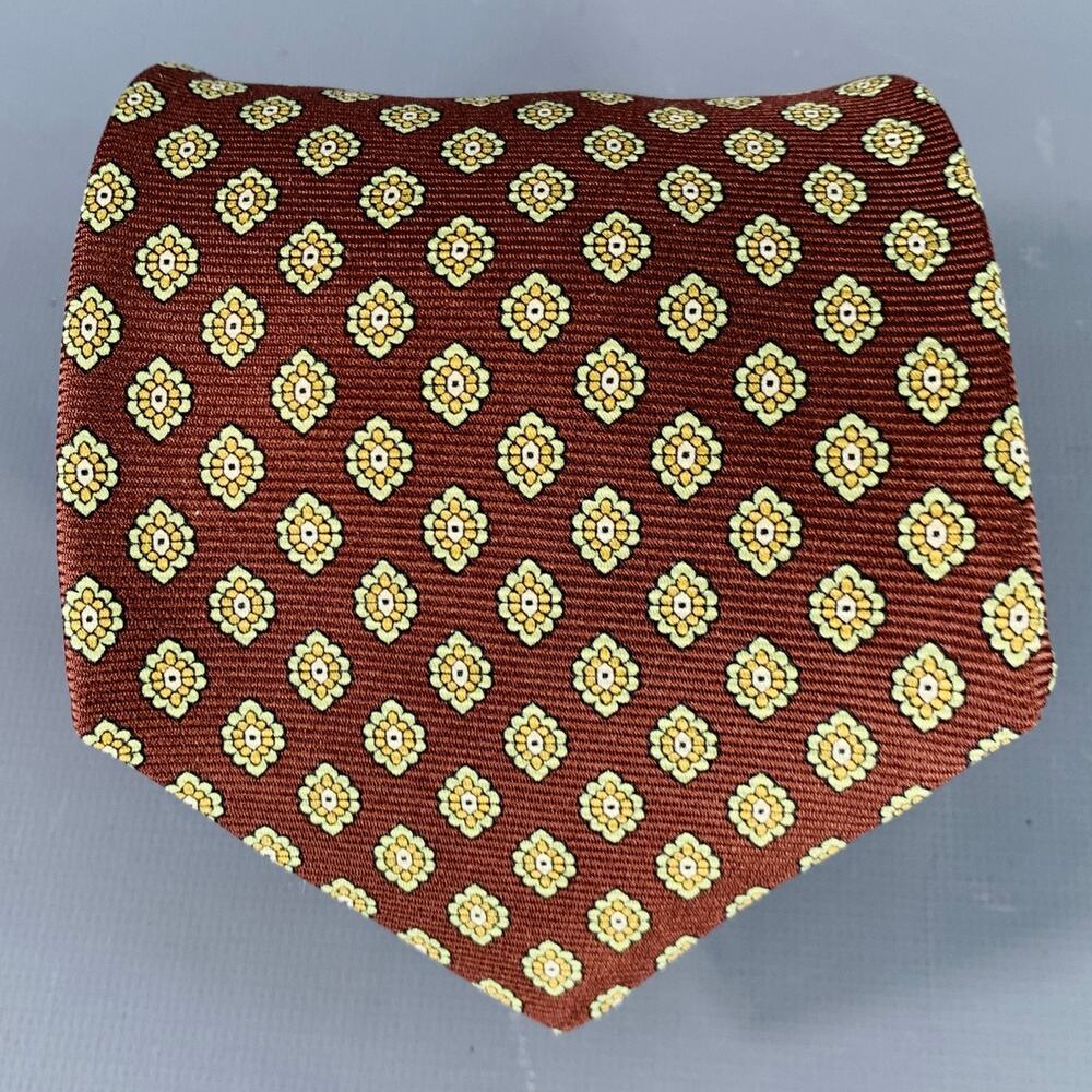KITON Brown Yellow Abstract Floral Silk Tie
